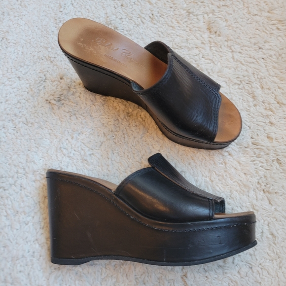 Robert Clergerie Shoes - Robert Clergerie Black Leather Mule Slide Wedge Heels